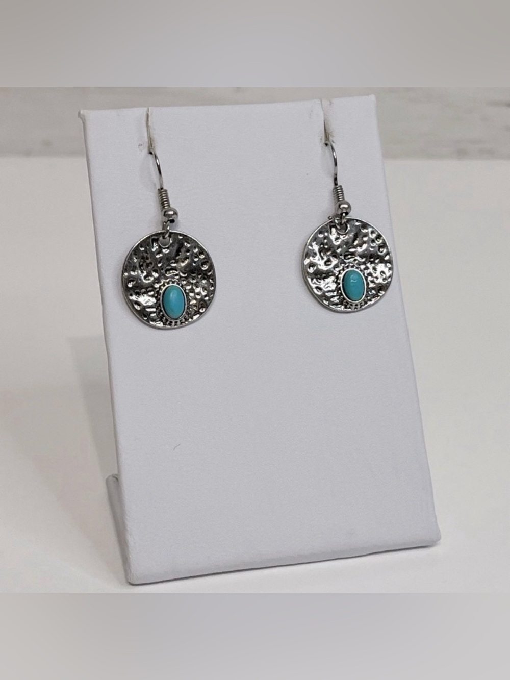 NEW Turquoise & Hammered Silver Drop Earrings